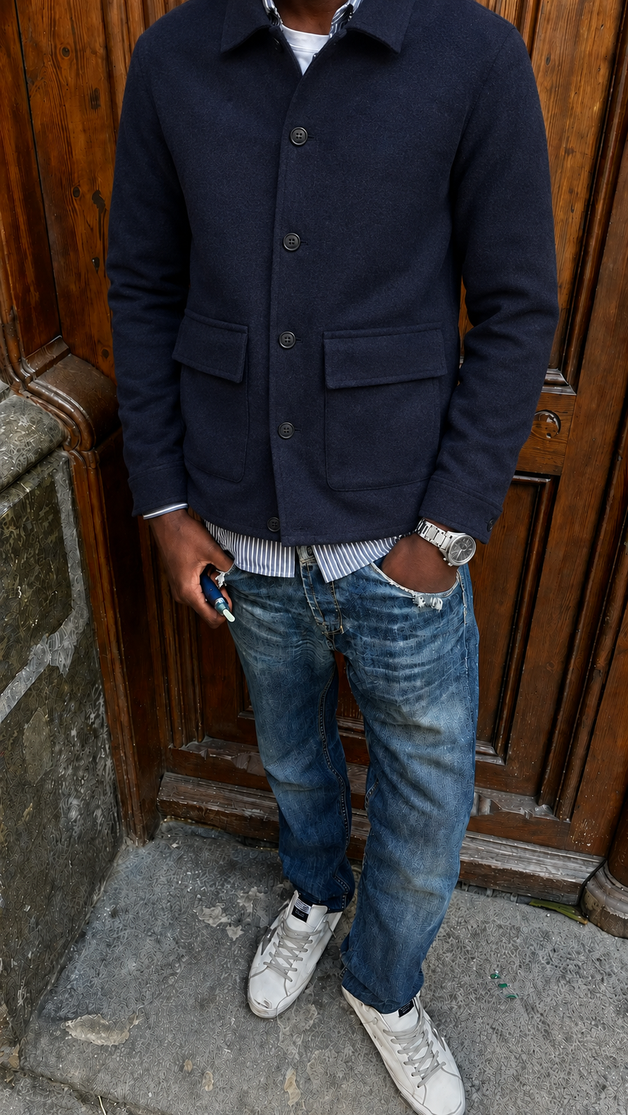 Noireve - Navy Blue Wool Overshirt V2