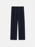 Pinstripe Pleated Trousers - Navy