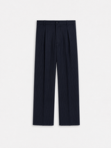 Pinstripe Pleated Trousers - Navy