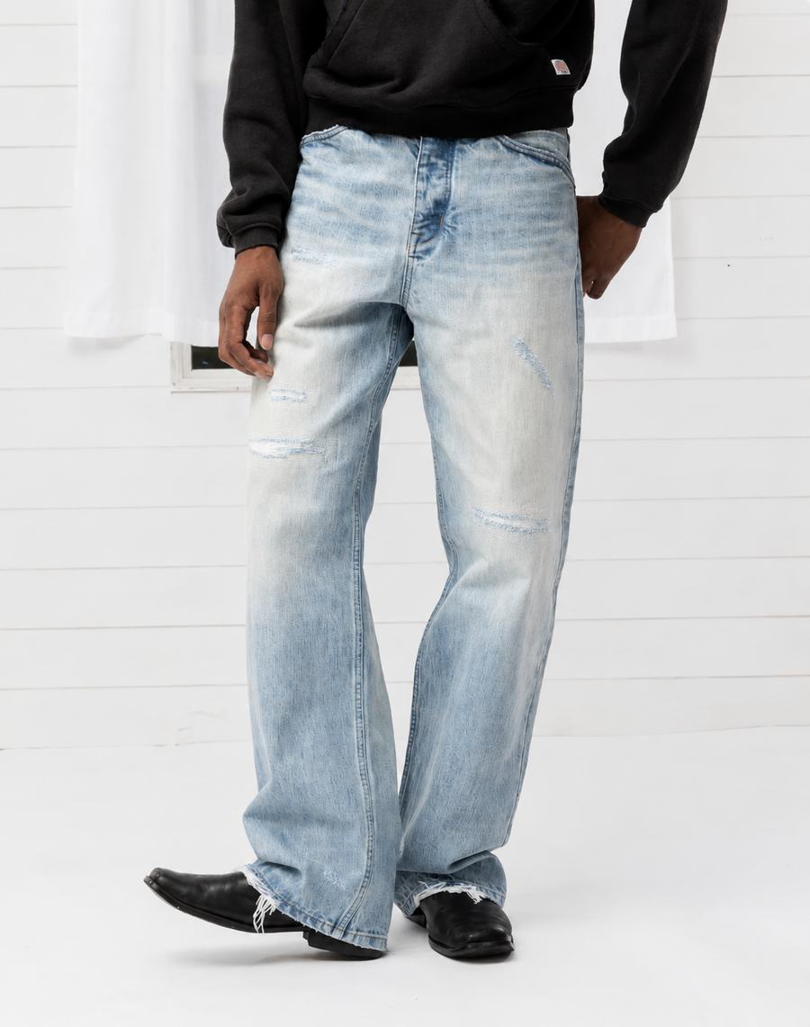 Distressed Light Blue Washed Jeans