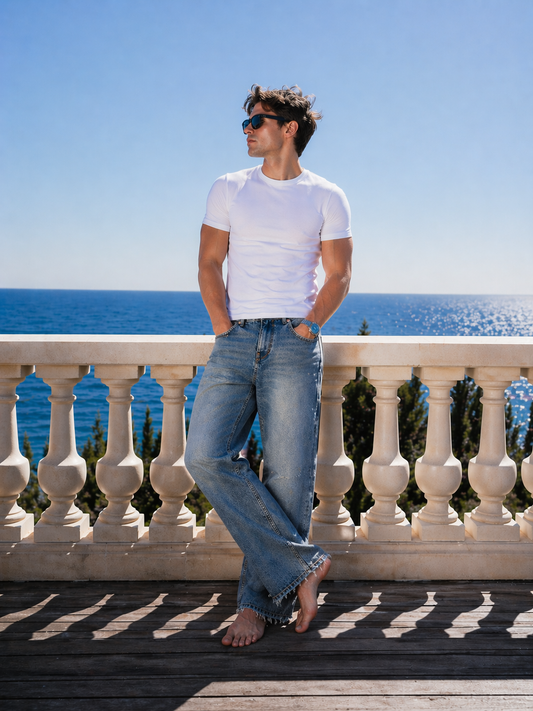 Grey Vertical Stripe Wide-Leg Trousers