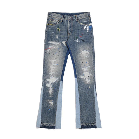 Noireve Washed Paint Splatter Flared Jeans