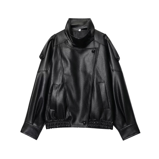 Leather Stand Collar Jacket