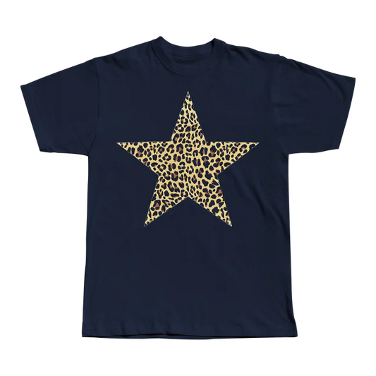 Purple Leopard Star - Navy Tee