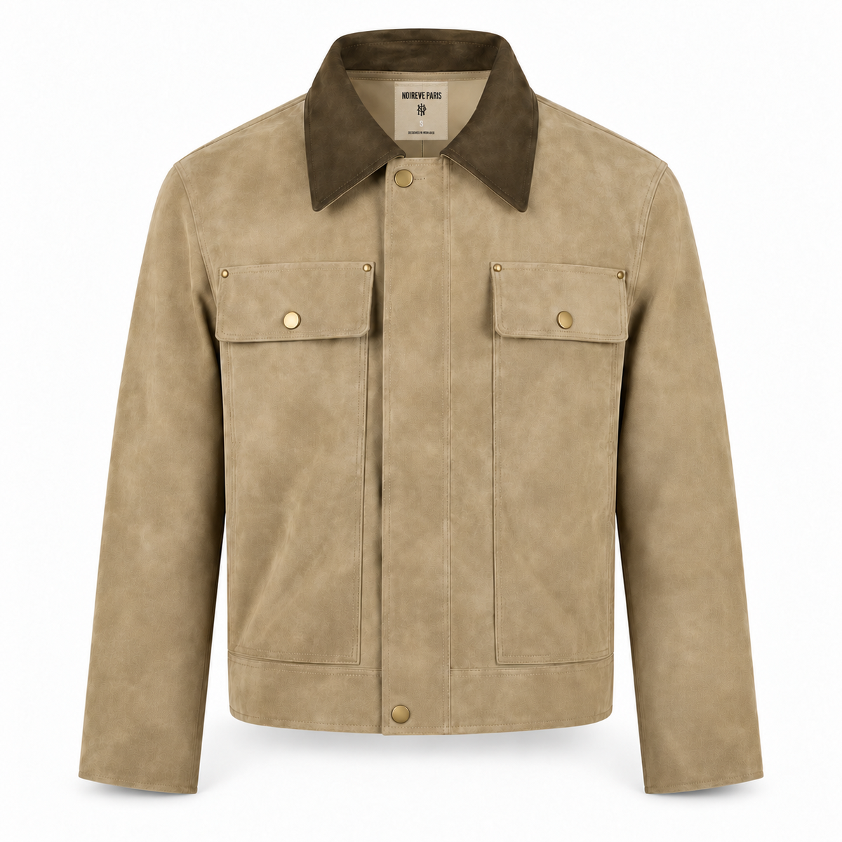 Atelier Leather Suede Jacket in sand with brown collar – front product view