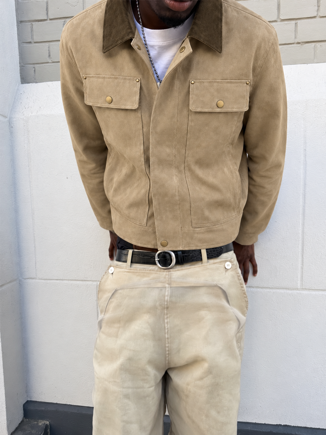 Atelier Leather Suede Jacket styled on model