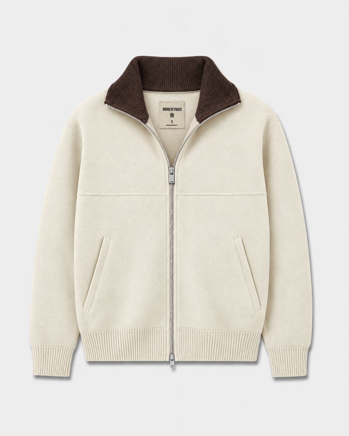 Noireve – Contrast Collar Knit Zip-Up