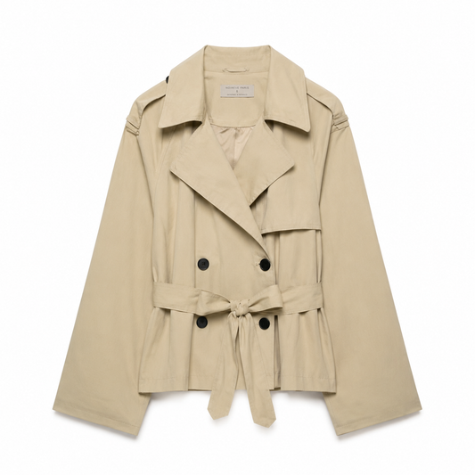 Beige Belted Trench Jacket