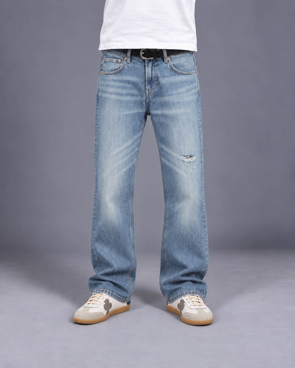 Blue Distressed Faded Bootcut Jeans