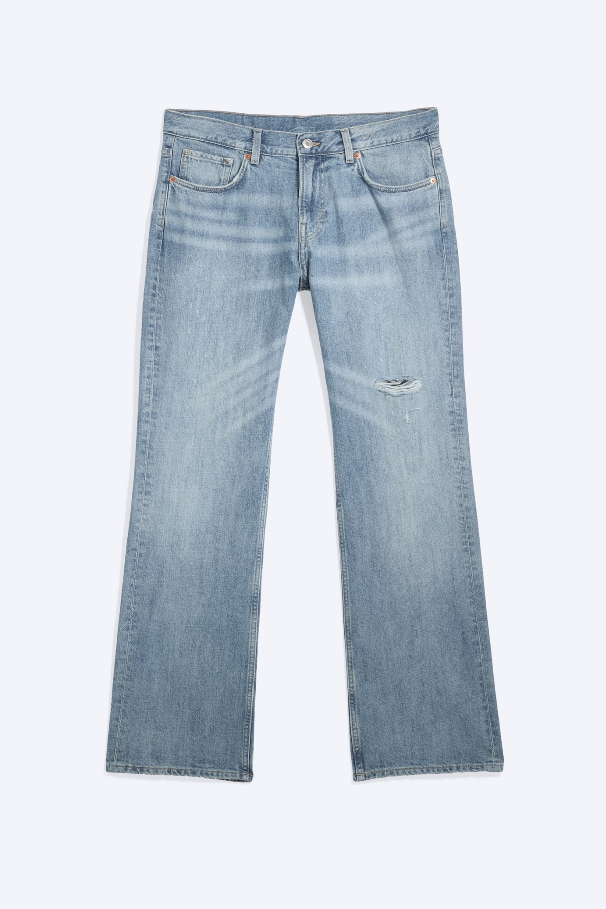 Blue Distressed Faded Bootcut Jeans