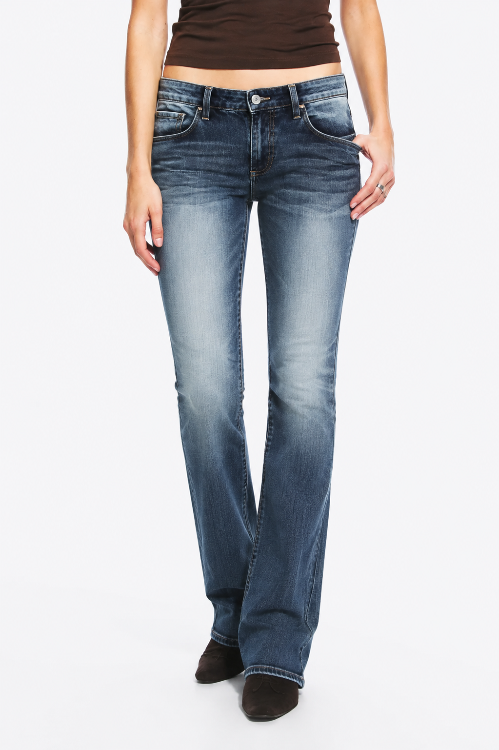 Washed Wing Bootcut Jeans Blue