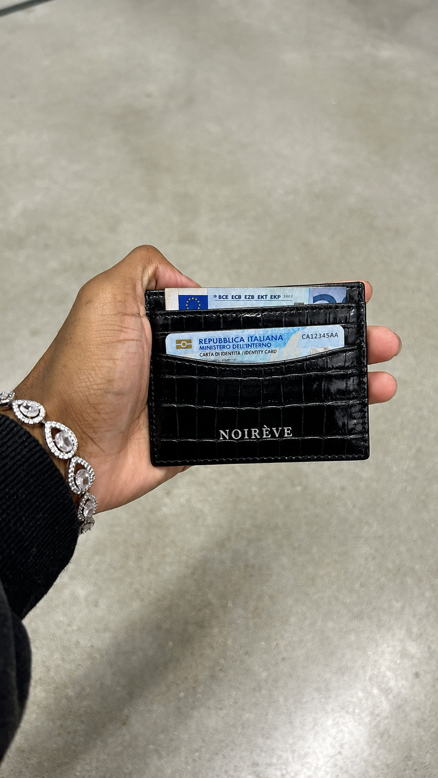 Crocodile Leather Cardholder - Black