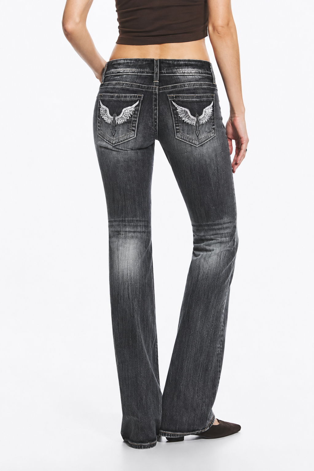 Washed Wing Bootcut Jeans Black
