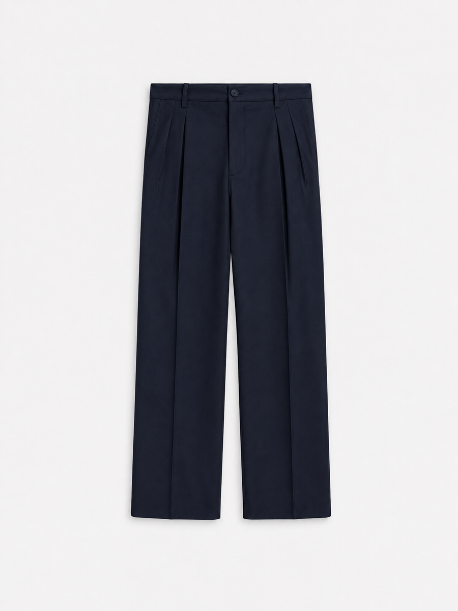 Navy Pleated Trousers