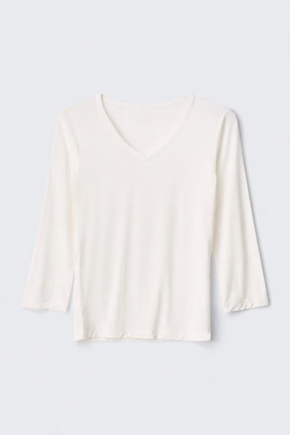 V-neck quarter sleeve top - White