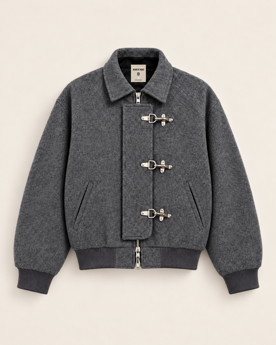 Grey Wool Clasp Jacket – front view