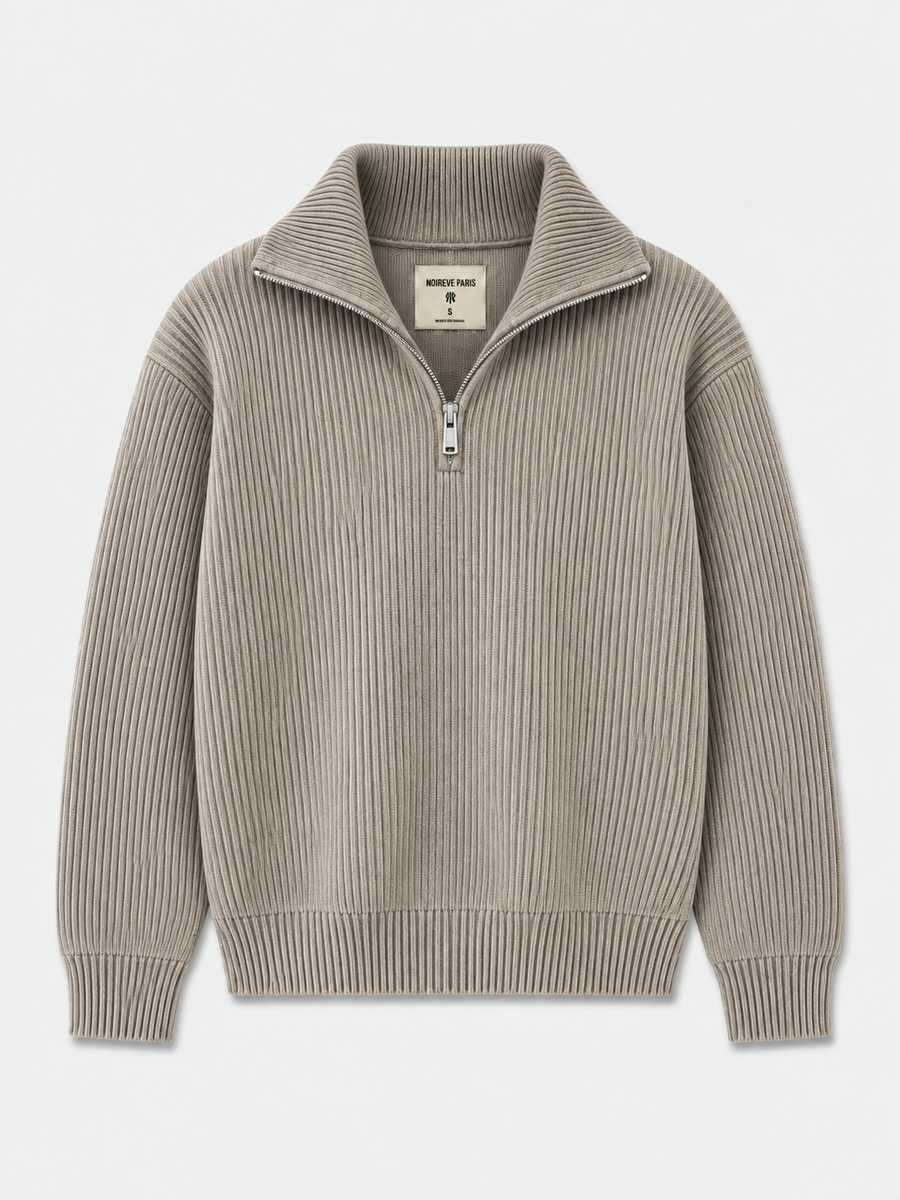 Knitted Half Zip - Taupe front view