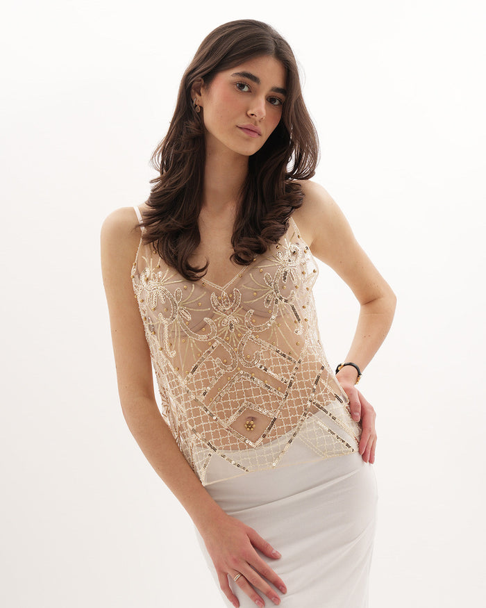 Lara Embellished Top - Gold