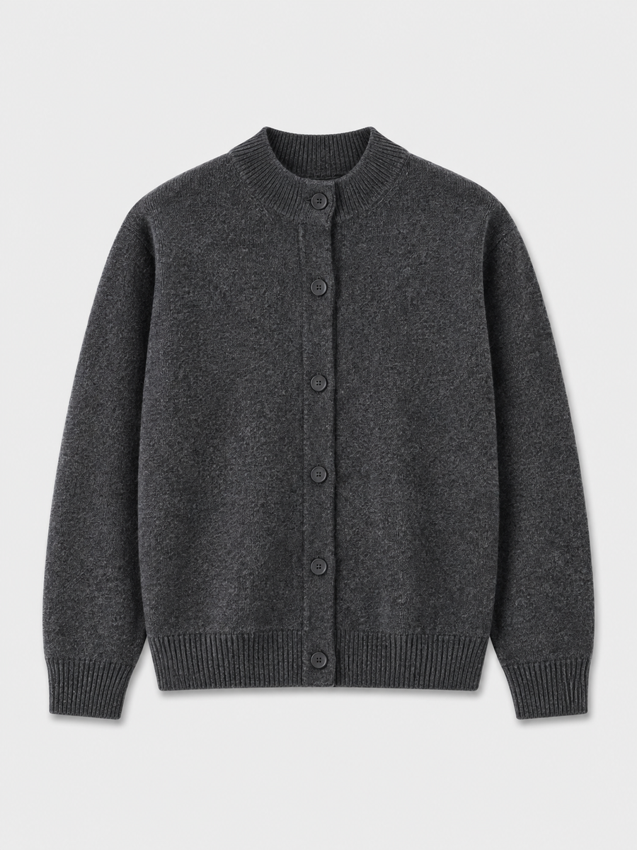 Mock Neck Knit Cardigan - Charcoal front view