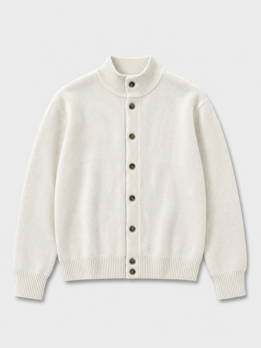Mock Neck Knit Cardigan - Ivory front view