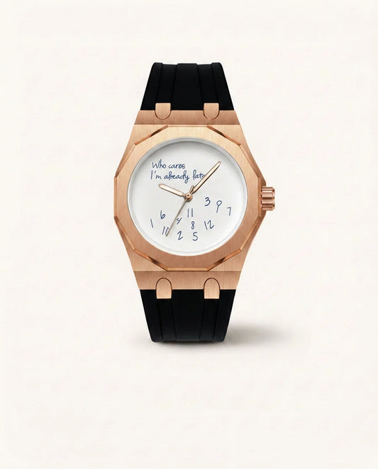 Gold - Who Cares I’m Late – White Dial & Rubber Band