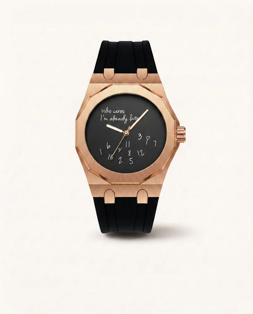 Rose Gold - Who Cares I’m Late – Black Dial & Rubber Band