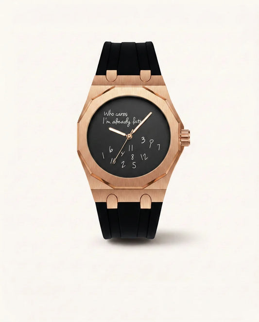Rose Gold - Who Cares I’m Late – Black Dial & Rubber Band