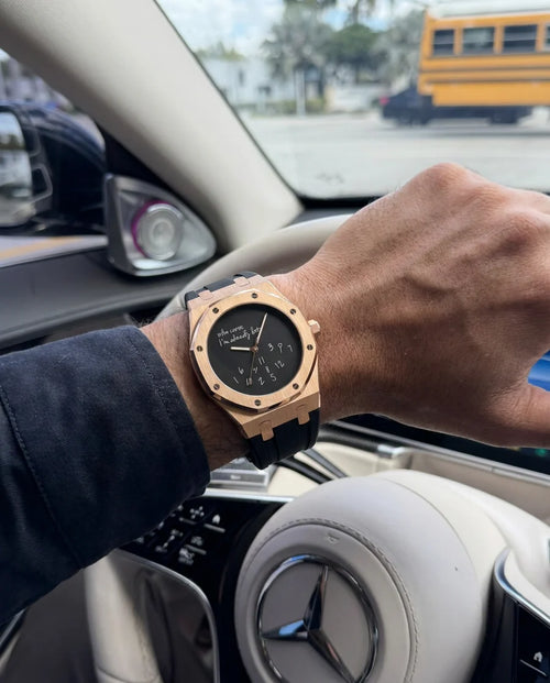 Rose Gold - Who Cares I’m Late – Black Dial & Rubber Band