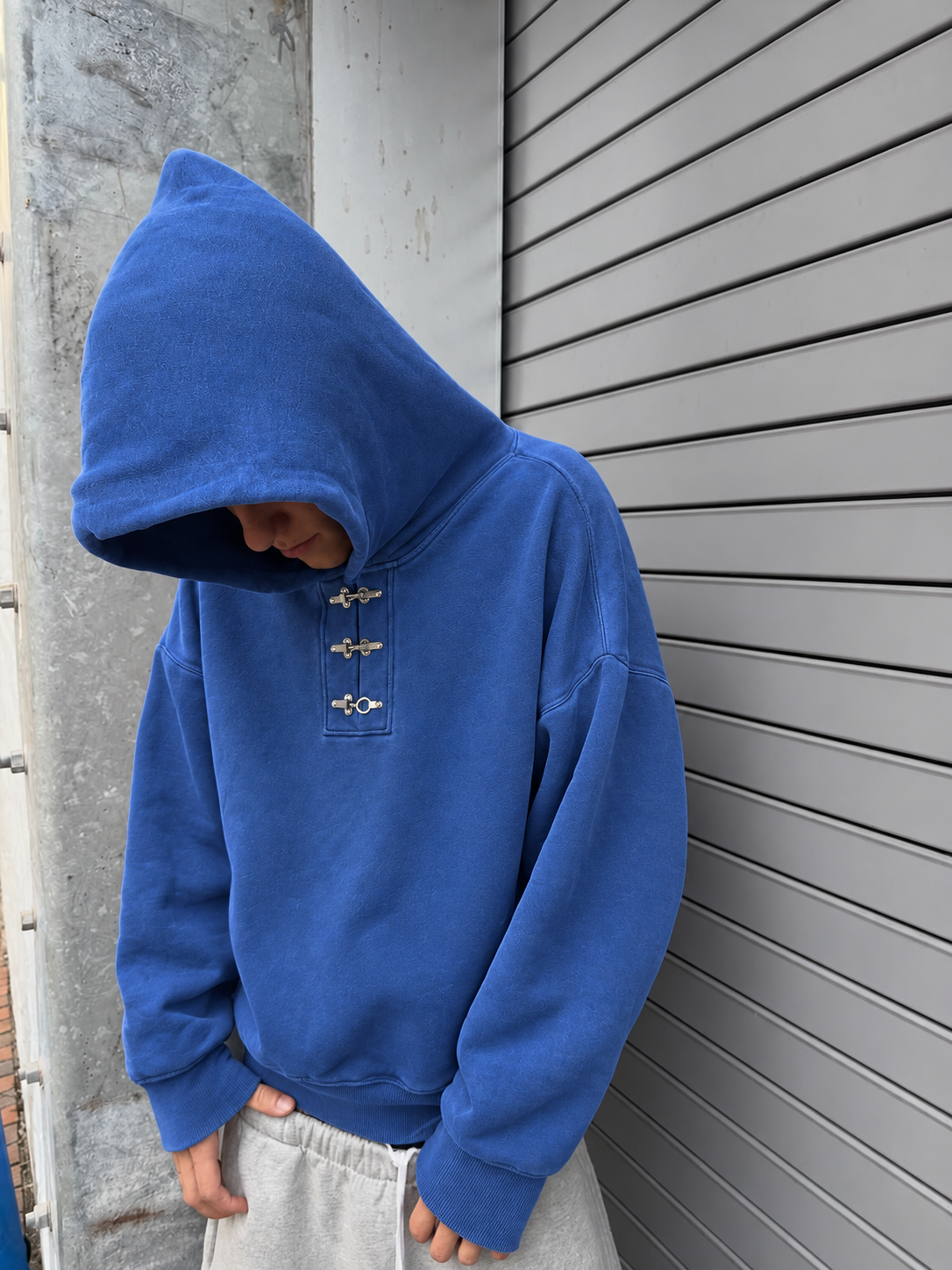 Sun Washed Clasp Hoodie Blue on model