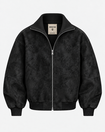 Washed Suede Bomber - Black