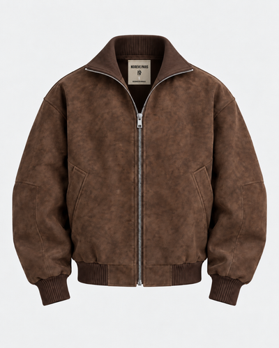 Washed Suede Bomber - Brown