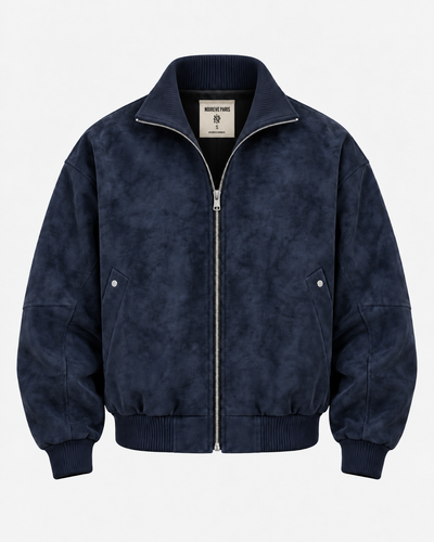 Washed Suede Bomber - Navy